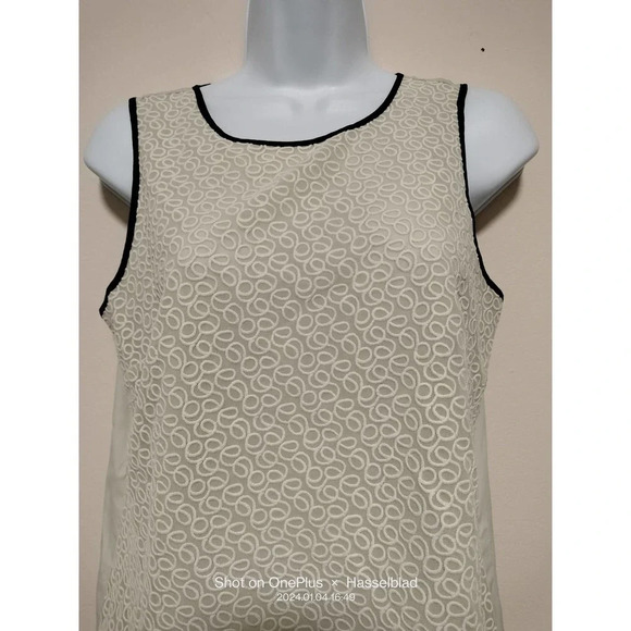 LOFT Size XSmall Bone Black Trim Sleeveless Lined Blouse Top - Picture 2 of 8
